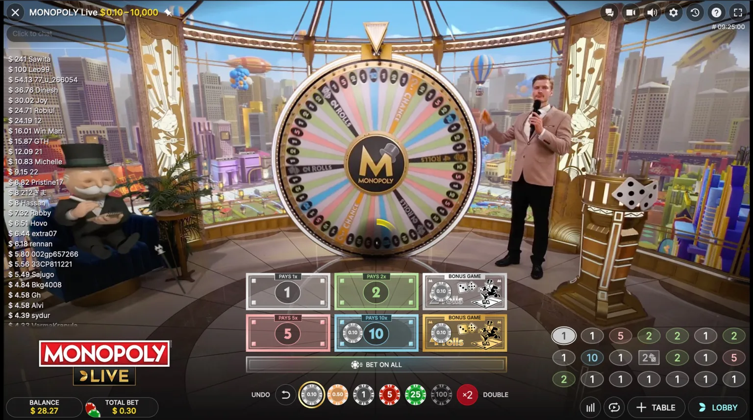 Monopoly Live game show gʻildiragi va bonus doskasi