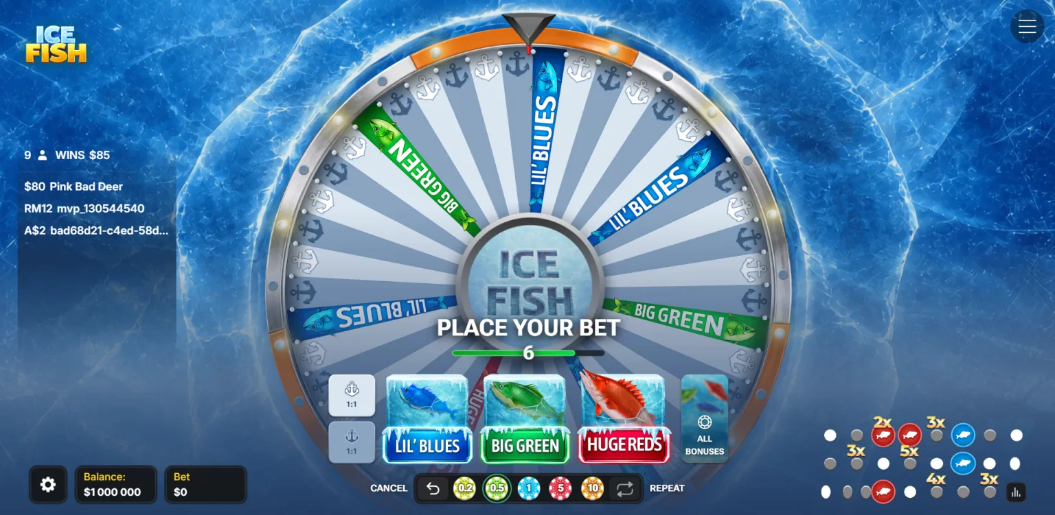 Ice Fish stavka boshqaruvi va stavka tanlash