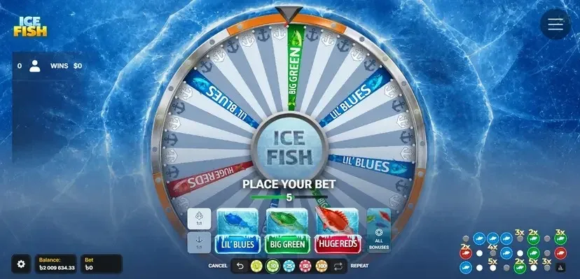 Ice Fishing pul gʻildiragi va bonus segmentlari
